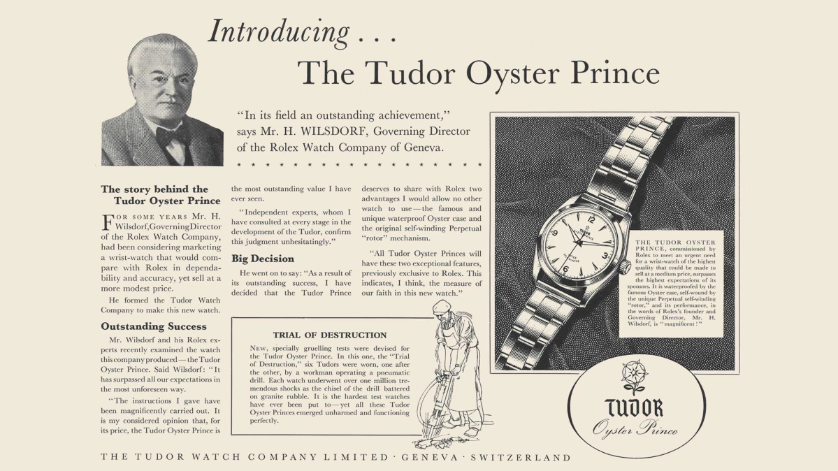 A printed advertisement for the original TUDOR Oyster Prince c. 1952