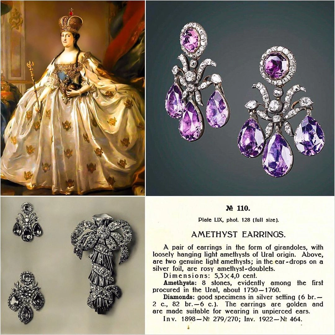 Amethyst and diamond earrings worn by Catherine the Great, Empress of Russia