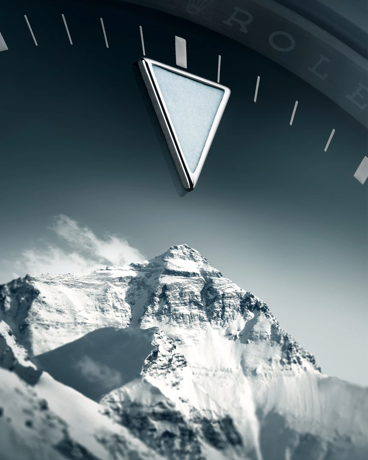 close up of Air-King dial with Mount Everest seen through the dial