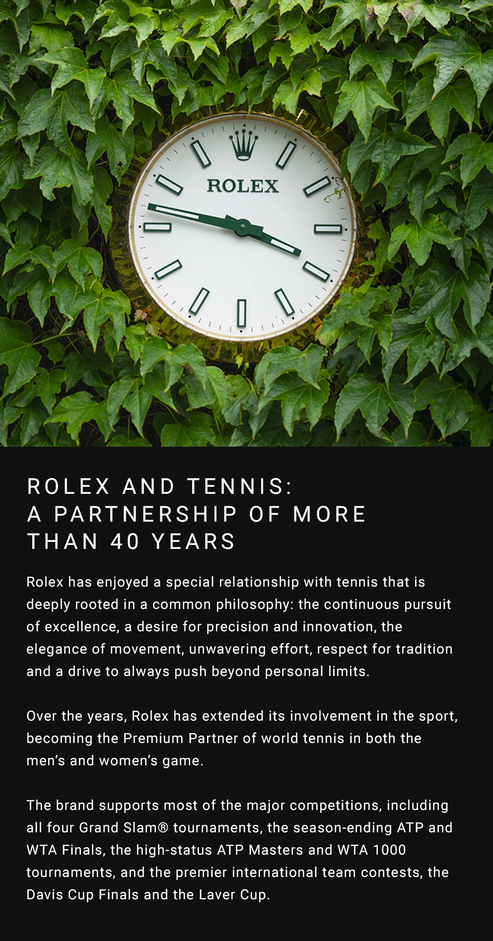 Rolex clock amongst the ivy at Wimbledon