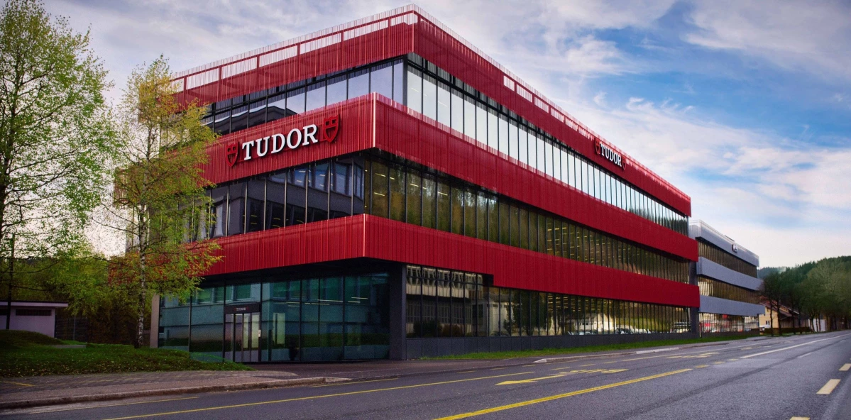 The exterior of the new Tudor Manufacture building located in Le Locle, Switzerland.