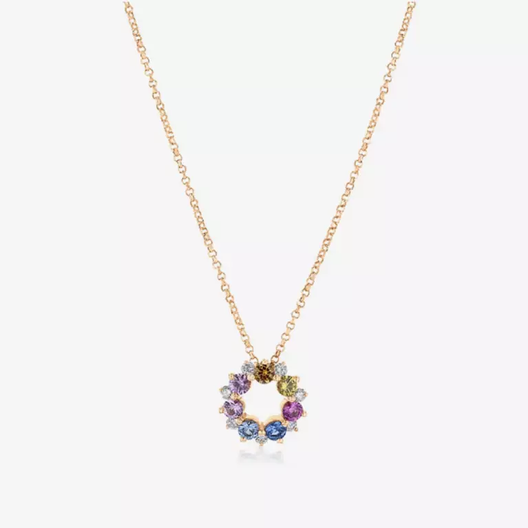 18ct Rose Gold Multi Colour Sapphire & Diamond Circle Pendant