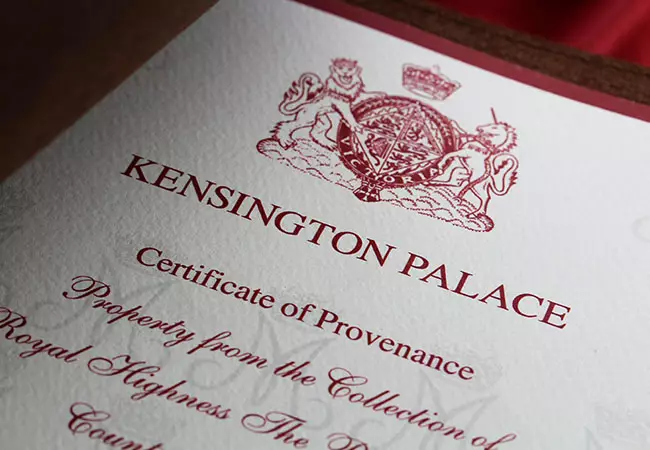 A certificate of authenticity from Kensington Palace
