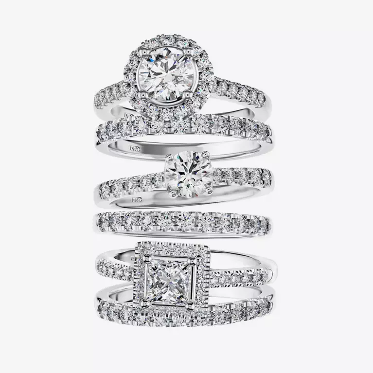 A collection of stacked diamond rings