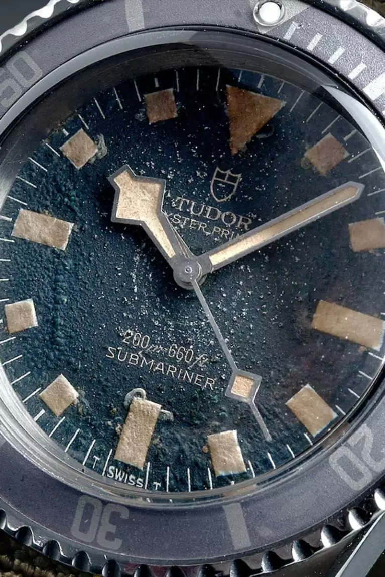 The dial of an original Tudor Oyster Prince Submariner watch.