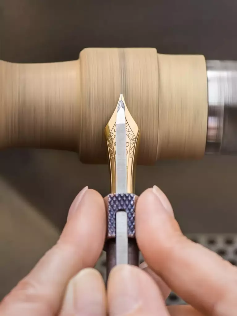 The nib of a Montblanc fountain being crafted