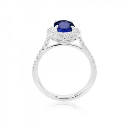 Platinum 2.30ct Sapphire & Diamond Halo Ring Upright