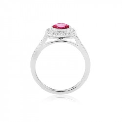 18ct White Gold Ruby & Diamond Halo Style Ring