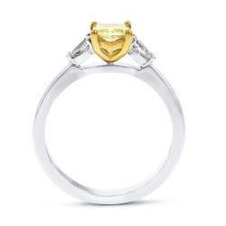 Platinum Fancy Yellow Radiant Diamond Trilogy Ring Upright
