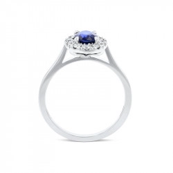 Platinum Oval 1.03ct Sapphire & Diamond Cluster Ring Upright