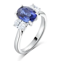 Platinum Oval Sapphire & Diamond Three Stone Ring