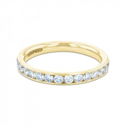 Yellow Gold and Diamond Channel Set Wedding Ring flat view of inside ring and diamonds