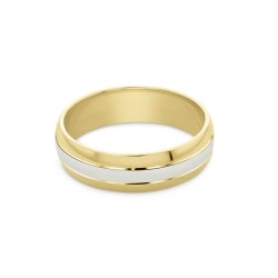 18ct Yellow Gold and Platinum Centre 6mm Wedding Band Flat