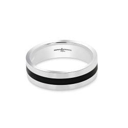 9ct White Gold & Black Ceramic Centre 6mm Wedding Ring Flat