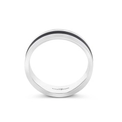9ct White Gold & Black Ceramic Centre 6mm Wedding Ring Upright