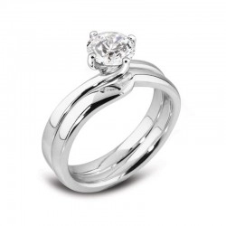  18ct White Gold Gentle Curve Wedding Ring paired with solitaire engagement ring