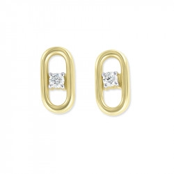 14ct Yellow Gold & Diamond Open Rectangular Stud Earrings