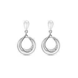 9ct White Gold & Diamond Double Swirl Design Circle Drop Earrings