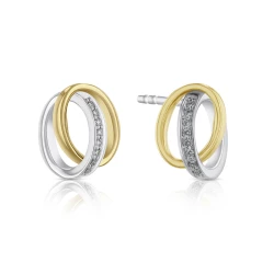 14ct Mixed Gold 0.05ct Diamond Intertwined Oval Earrings angled