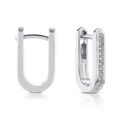 14ct White Gold 0.10ct Diamond Hoop Earrings front and side