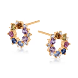 18ct Rose Gold Multi Coloured Sapphire & Diamond Circle Earrings side view