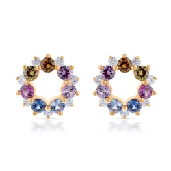18ct Rose Gold Multi Coloured Sapphire & Diamond Circle Earrings