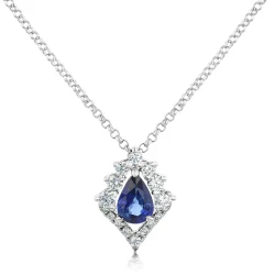 18ct White Gold 0.41ct Sapphire and Diamond Necklace Close Up