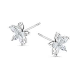 18ct White Gold 0.62ct Marquise Cut Diamond Flower Design Stud Earrings