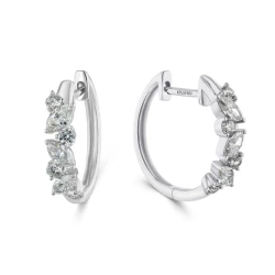 18ct White Gold 0.71ct Mixed Diamond Hoops front and angled view