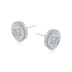 18ct White Gold & 1.01ct Diamond Oval Cluster Earrings Side View