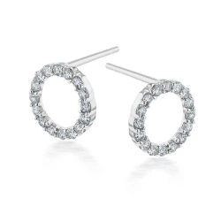 18ct White Gold & Diamond Open Circle Design Stud Earrings