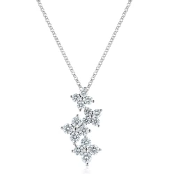 18ct White Gold & Diamond Staggered Flower Pendant Necklace Detail