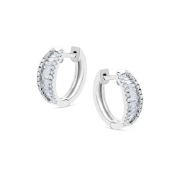 18ct White Gold Baguette & Round Brilliant 0.50ct Diamond Hoop Earrings angled