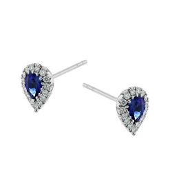 18ct White Gold Pear Cut Sapphire & Diamond Earrings side