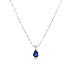 18ct White Gold Pear Cut Sapphire & Diamond Necklace