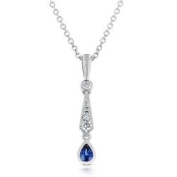 18ct White Gold Pear Cut Sapphire & Diamond Tapered Bar Necklace Detail