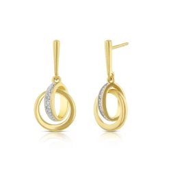 18ct Yellow Gold 0.04ct Diamond Linked Circle Earrings front and angled