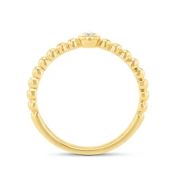 18ct Yellow Gold Beaded 0.04ct Diamond Ring Upright