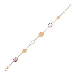 9ct Rose Gold Satin Ovals & Amethyst & Pink Quartz Bracelet - 19cm