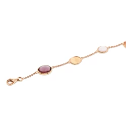 9ct Rose Gold Satin Ovals & Amethyst & Pink Quartz Bracelet - 19cm
