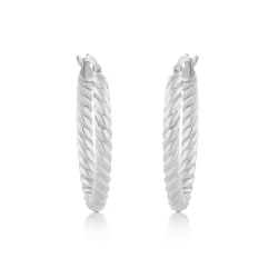 9ct White Gold 20mm Twisted Hoop Earrings