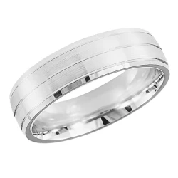 9ct White Gold 5mm Brushed Contrast V-Cut Wedding Ring