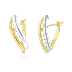 9ct Yellow & White Gold Wave Hoop Earrings single angled view