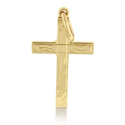 9ct Yellow Gold Hand Engraved Cross front view of engraving