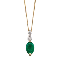 9ct Yellow Gold Oval Emerald & Diamond Pendant