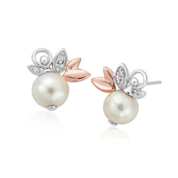 Clogau Lily of the Valley Pearl Stud Earrings front and angled view