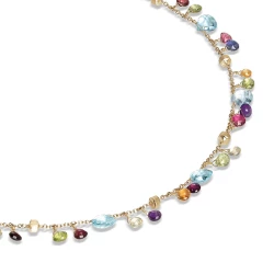 Close up of the Marco Bicego Paradise necklace mixed gemstones