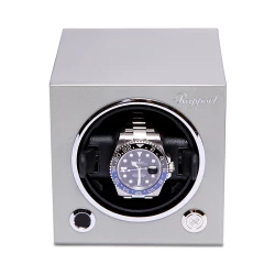 Evo Single Watch Winder with Platinum Silver Finish Front