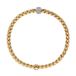 FOPE Eka Tiny Yellwo Gold Flex'it Bracelet with Diamond Pave flat