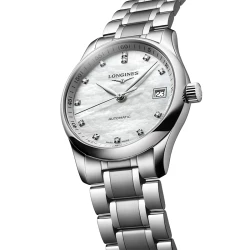 Longines Master 34mm Mother of Pearl Diamond Dial angled
